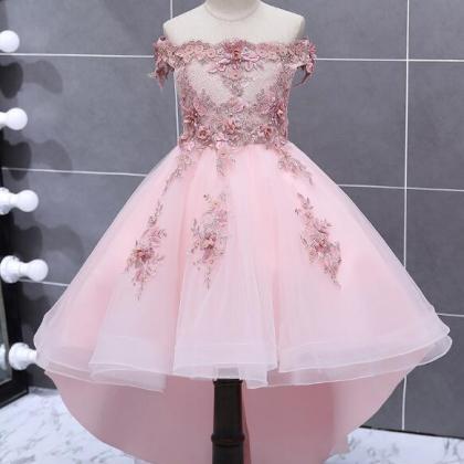 Lovely Pink Tulle With Flower Lace Applique Flower..