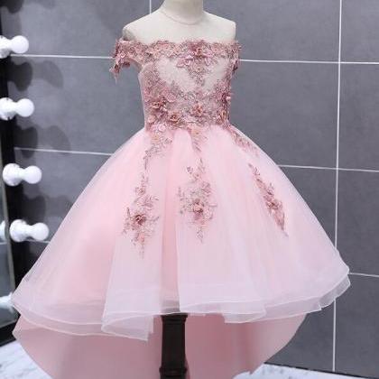 Lovely Pink Tulle With Flower Lace Applique Flower..