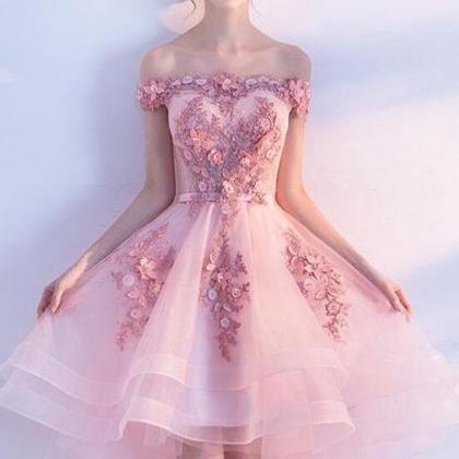 Cute Pink Homecoming Dress 2019, Off The Shoulder..