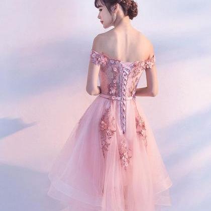 Cute Pink Homecoming Dress 2019, Off The Shoulder..