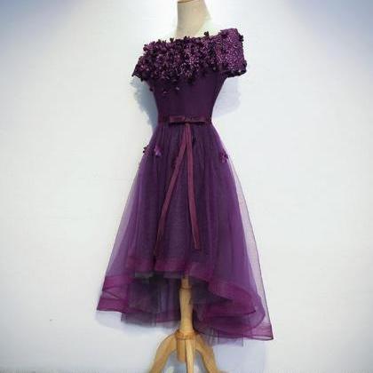 Dark Purple Flowers And Lace Tulle Party Dress,..