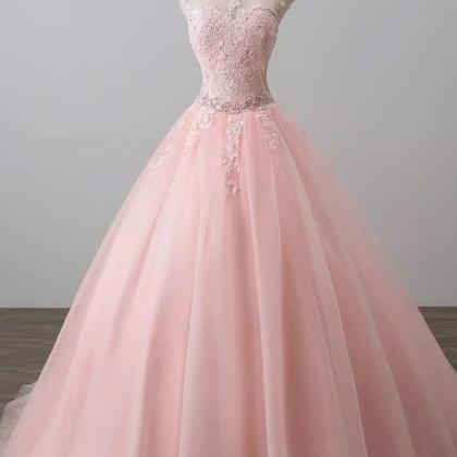 Pink Tulle Sweet 16 Dress With Lace, Charming..