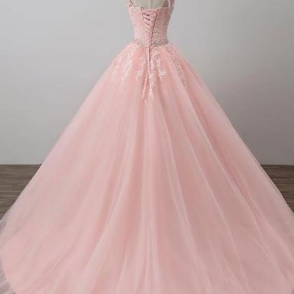 Pink Tulle Sweet 16 Dress With Lace, Charming..