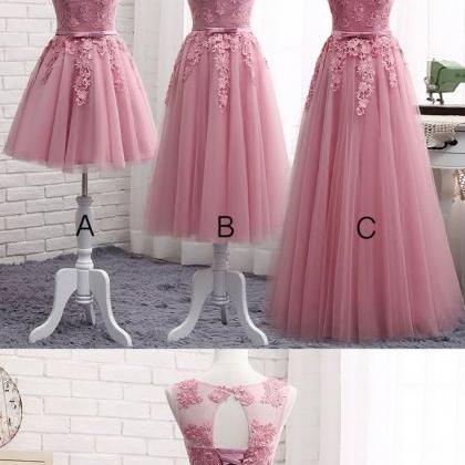 Pink Tulle Bridesmaid Dress, Charming Short Formal..