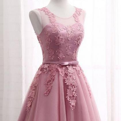 Pink Tulle Bridesmaid Dress, Charming Short Formal..