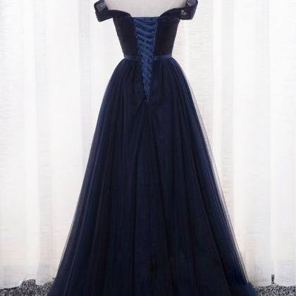 Navy Blue Off Shoulder Bridesmaid Dress, Simple..