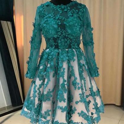 Green Long Sleeves Lace Applique Party Dress 2019,..