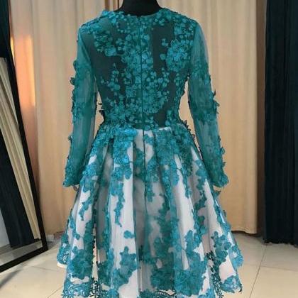 Green Long Sleeves Lace Applique Party Dress 2019,..