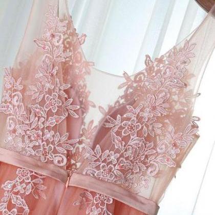 Pink Tulle Elegant Long Prom Dress, Pink..
