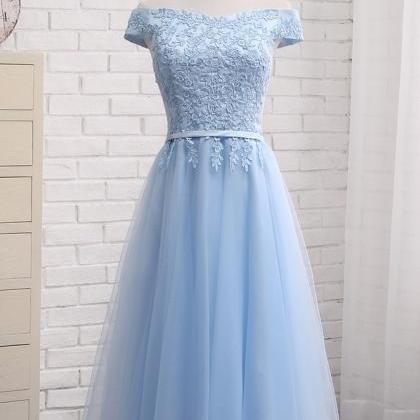Blue Tea Length Bridesmaid Dress, Lovely Party..