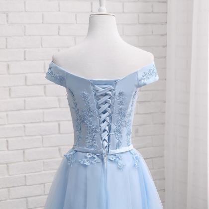 Blue Tea Length Bridesmaid Dress, Lovely Party..