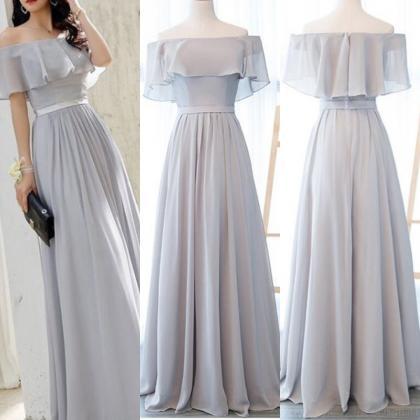 Beautiful Grey The Off Shoulder Long Party Gowns,..