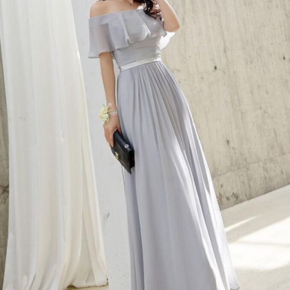 Beautiful Grey The Off Shoulder Long Party Gowns,..