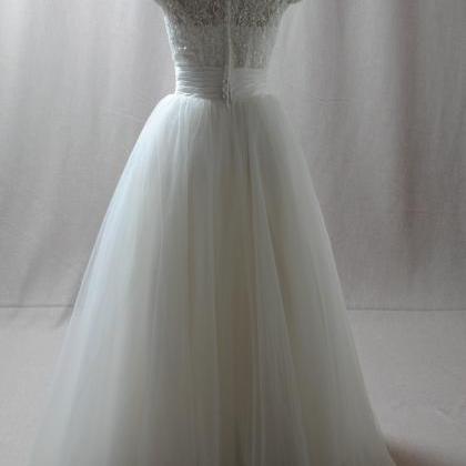 Elegant High Neckline Tulle Lace Wedding Gown,..