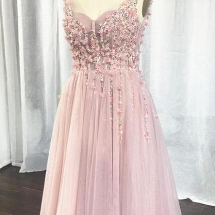 Charming Pink Flower And Beaded Backless Gown,..
