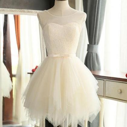Champagne Lovely Tulle And Lace Homecoming Dress,..
