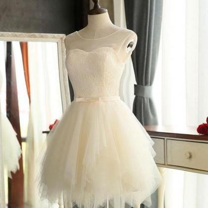Champagne Lovely Tulle And Lace Homecoming Dress,..