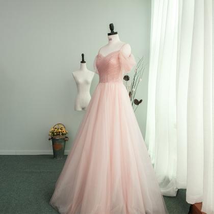 Beautiful Pink Tulle Long Off The Shoulder Party..