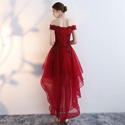 Dark Red Off The Shoulder Tulle Homecoming Dress,..