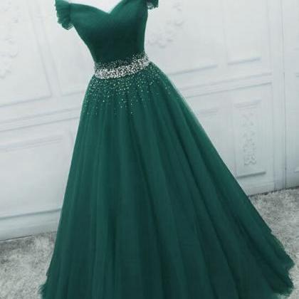 Dark Green Tulle Junior Prom Dress, Party Gowns..