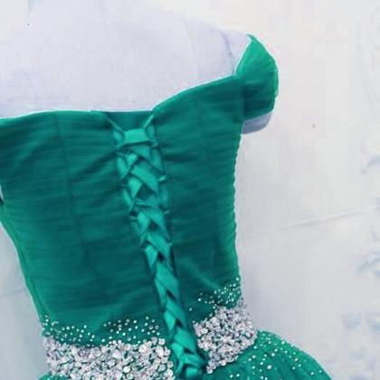 Dark Green Tulle Junior Prom Dress, Party Gowns..