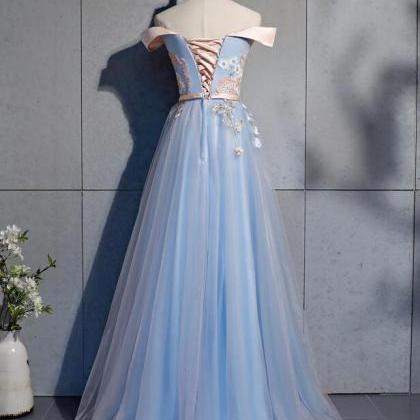 Light Blue And Pink Tulle Sweetheart Prom Dress,..