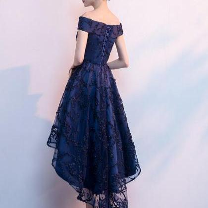Navy Blue Homecoming Dress, High Low Lace Blue..