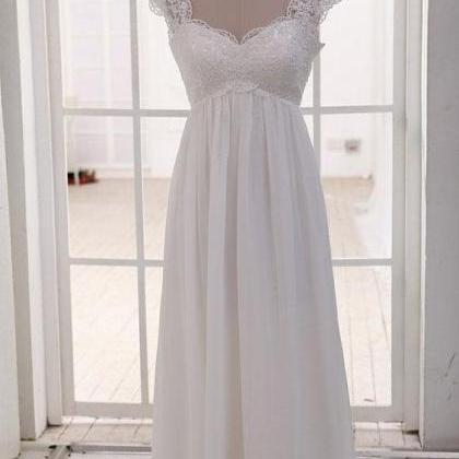 Simple High Waist Cap Sleeves Lace And Chiffon..