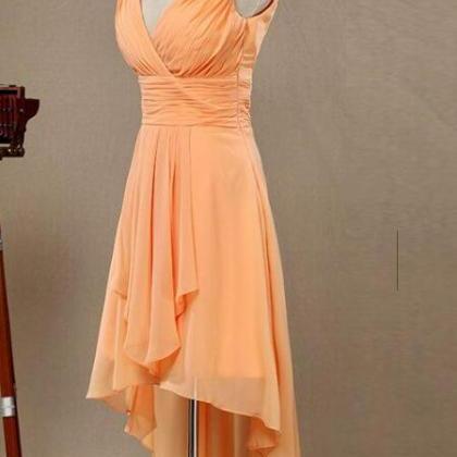 Simple Pretty Orange High Low Bridesmaid Dress,..