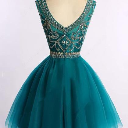 Charming Green Tulle Homecoming Dress 2019, Beaded..