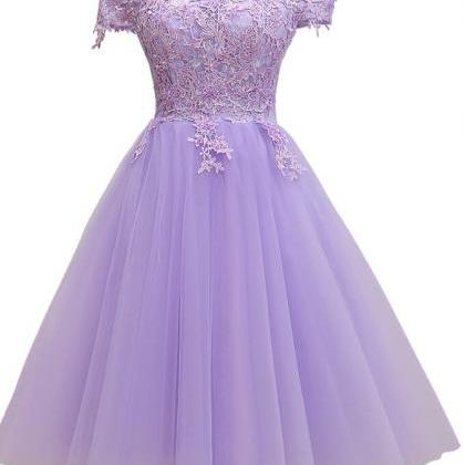 Cute Short Lavender Tulle Homecoming Dress With..