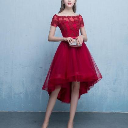 Elegant Red High Low Party Dress, Homecoming Dress..