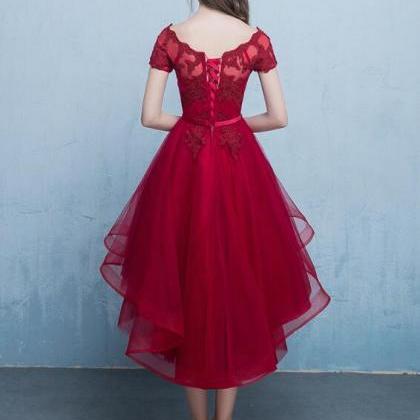 Elegant Red High Low Party Dress, Homecoming Dress..