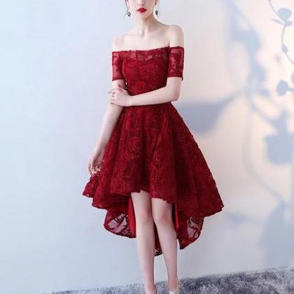 Dark Red High Low Lace Homecoming Dress, Lovely..