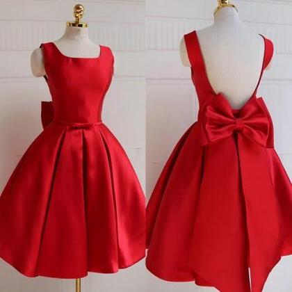 Sexy Red Satin Knee Length Party Dress, Red..