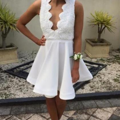 Cute White Open Back Lace Fashion Homecoming..