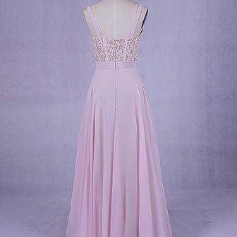 Beautiful Pink Chiffon Straps Long Prom Dress With..