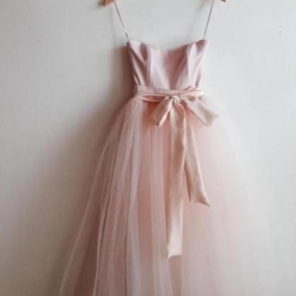 Pink Straps Tull Party Dress, Lovely Formal Dress..