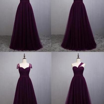 Beautiful Dark Purple Convertible Tulle Bridesmaid..