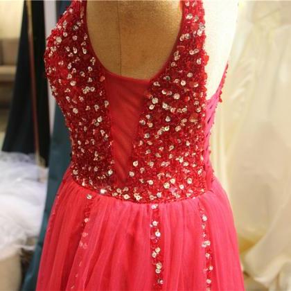 Charming V-neckline Beaded Tulle Prom Dress,..