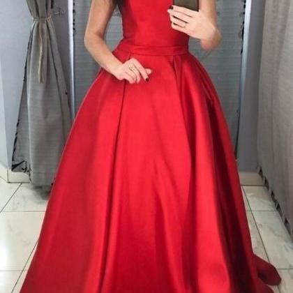 Beautiful Red Off Shoulder Satin Prom Dress, Party..