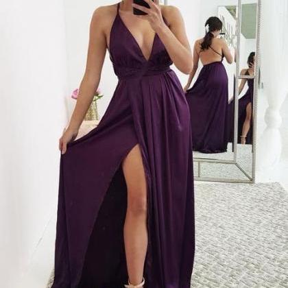 Beautiful Purple Slit Long Party Dress,..