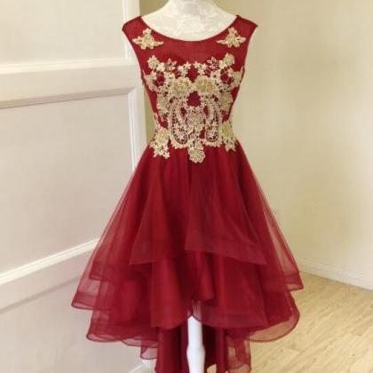 Lovely Wine Red High Low Round Neckline Party..