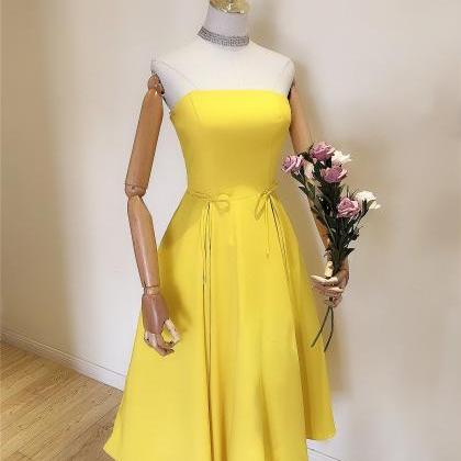 Cute Yellow Bridesmaid Dress, Short Prom Dress,..