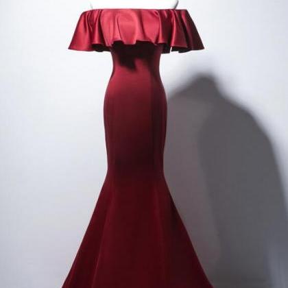 Dark Red Mermaid Long Satin Evening Gown,..