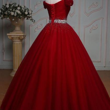 Gorgeous Wine Red Beaded Tulle Sweet 16 Dresses,..