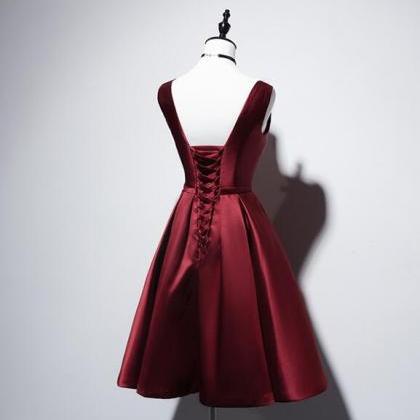 Beautiful V-neckline Wine Red Homecoming Dress..