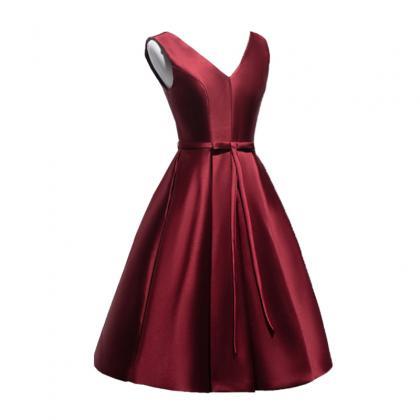 Beautiful V-neckline Wine Red Homecoming Dress..