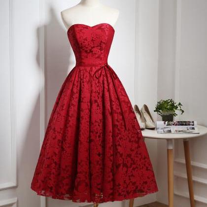 Beautiful Wine Red Party Dress, Lace Sweetheart..