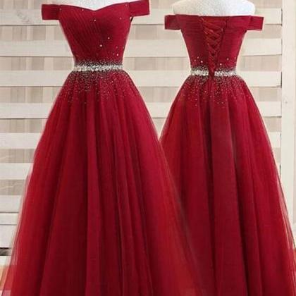 Charming Tulle Beaded Long Party Dress, Junior..